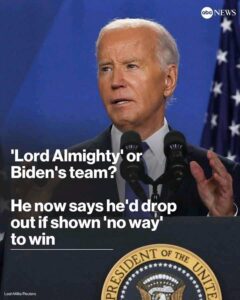 Anxious Democrats are looking for signs of Pres. Biden's thinking from his Thursday press conference as the debate over the president's future roils the party....The 'Lord Almighty' or Biden's team? He now says he'd drop out if shown 'no way' to win