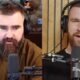 Hilarious moment Jason Kelce's Irish wolfhound interrupts the latest New Heights episode - and the huge hound leaves Travis STUNNED: 'Damn, what the f*** was that?'