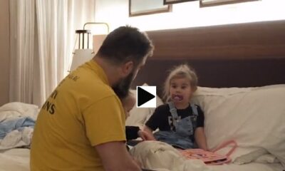 Jason Kelce is the best dad and most loving husband a wife and any child could ever ask for….Captivating moment Jason read his daughters bed time story till they all fall asleep and Elliotte could be heard telling “I Love you Dad” [WATCH]