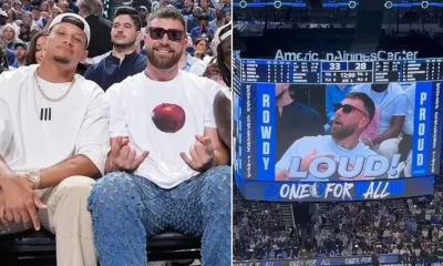 Travis Kelce is BOOED in Dallas after rocking up at Mavs-Timberwolves with Patrick Mahomes… leaving the Chiefs star baffled before his teammate Patrick gets a huge ovation