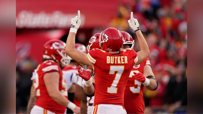 Harrison Butker's red Nike No. 7 jersey worth $129.99 is the "most popular" for Chiefs players on the NFL's online shop, ahead of popular teammates star quarterback Patrick Mahomes and tight end Travis Kelce.