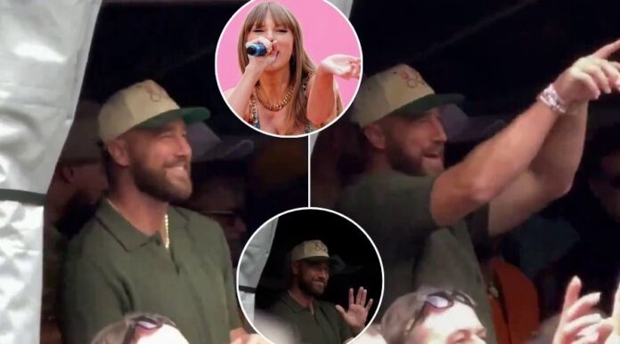 Watch as Travis Kelce blushes and react to Taylor Swift singing ‘So High School’ in London… “The Pressure is Intense”