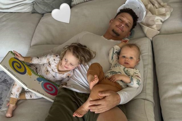 Patrick Mahomes Cuddles Kids Sterling and Bronze on the Couch in Adorable Home