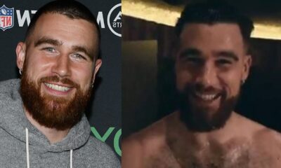 Travis Kelce earns a LEGION of new admirers after video of him walking around shirtless in nothing but a towel is circulated on social media - leaving thirsty fans in a frenzy