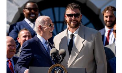 Travis Kelce Jokes He’s ‘Going to Get Tased’ as He Takes Over White House Podium Again after being beckoned by President Joe Biden "I'm not going to lie. President Biden, they told me if I came up here, I'd get tased. I'm going to go back to my spot, all right?"