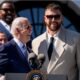Travis Kelce Jokes He’s ‘Going to Get Tased’ as He Takes Over White House Podium Again after being beckoned by President Joe Biden "I'm not going to lie. President Biden, they told me if I came up here, I'd get tased. I'm going to go back to my spot, all right?"