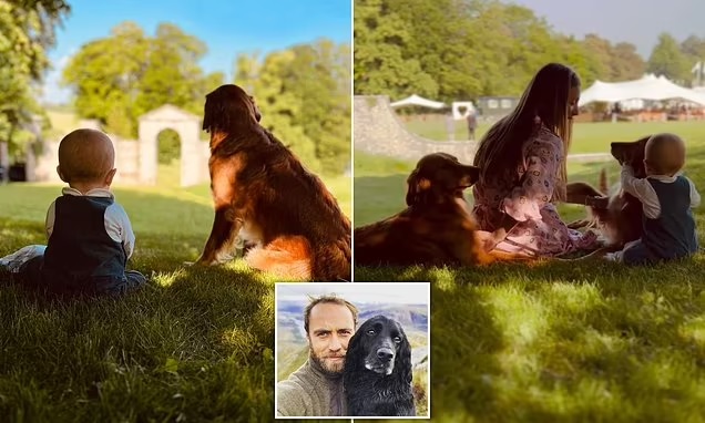 Kate Middleton's brother James shares a rare photo of his son Inigo with the family dogs - as he thanks his late pup Ella for giving him a family