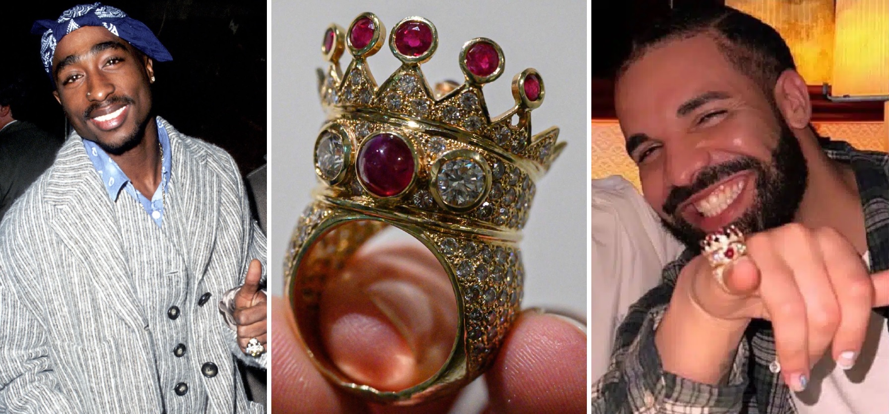 Drake Buys Tupac Shakur Ring for $1 Million in Historic Sotheby’s, The Tupac Shakur ring was last worn at his final appearance, Pac’s personalised gold, ruby and diamond crown bling now sits on the finger of a new hip-hop king… Read More