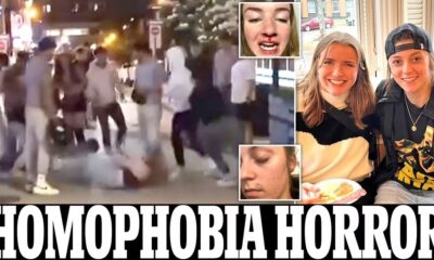 Terrifying moment mob of men brutally beat lesbian couple celebrating a birthday after the women objected to their homophobic slurs